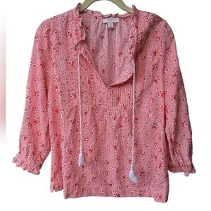 Charter Club Women's Pleated Boho Floral Peasant Cottage Core Top, M